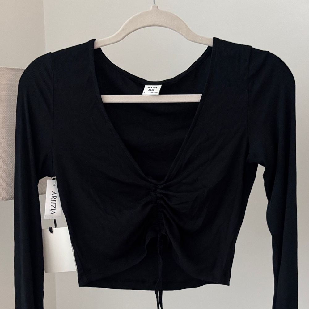 Aritzia Black Gathered Front Long Sleeve Top